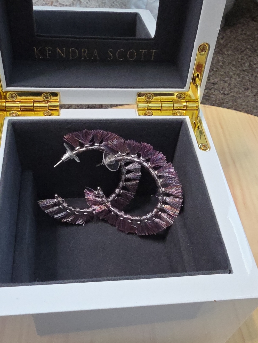 Kendra Scott Plum Fringe Hoop Earrings & Kendra Scott Jewelry Box